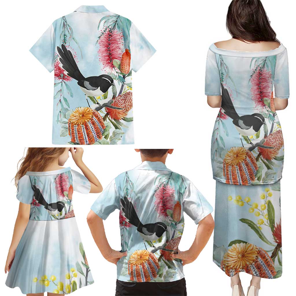 Willie wagtail Australia Family Matching Puletasi and Hawaiian Shirt Banksia Bottlebrushes Watercolor Stylized - Vibe Hoodie