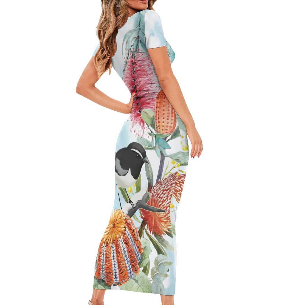 Willie wagtail Australia Family Matching Short Sleeve Bodycon Dress and Hawaiian Shirt Banksia Bottlebrushes Watercolor Stylized - Vibe Hoodie