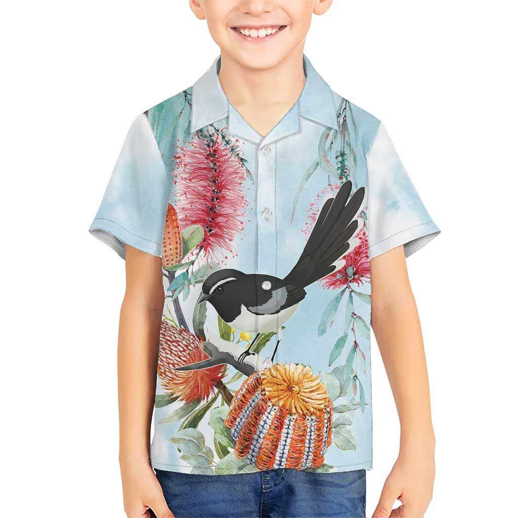 Willie wagtail Australia Family Matching Short Sleeve Bodycon Dress and Hawaiian Shirt Banksia Bottlebrushes Watercolor Stylized - Vibe Hoodie