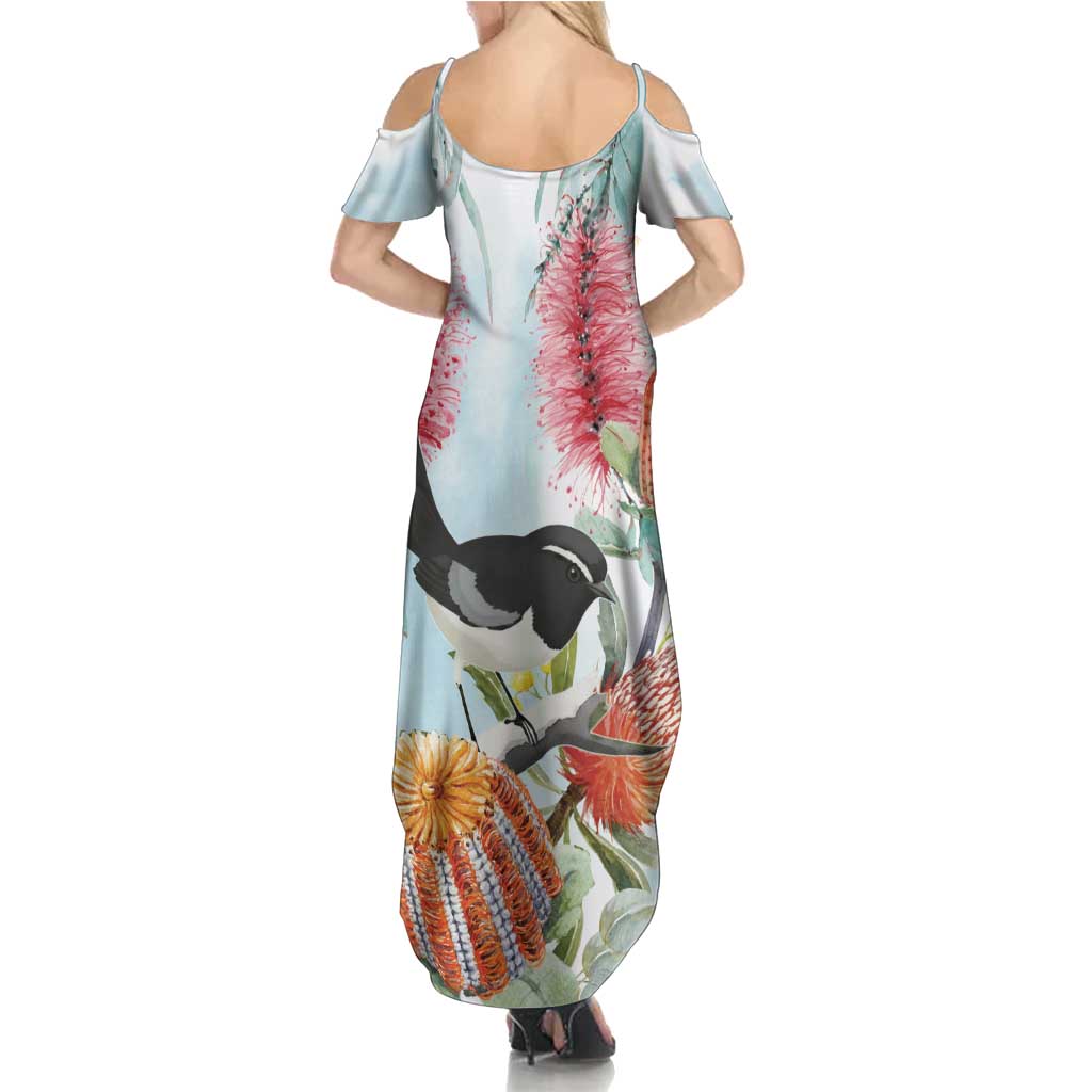 Willie wagtail Australia Family Matching Summer Maxi Dress and Hawaiian Shirt Banksia Bottlebrushes Watercolor Stylized - Vibe Hoodie