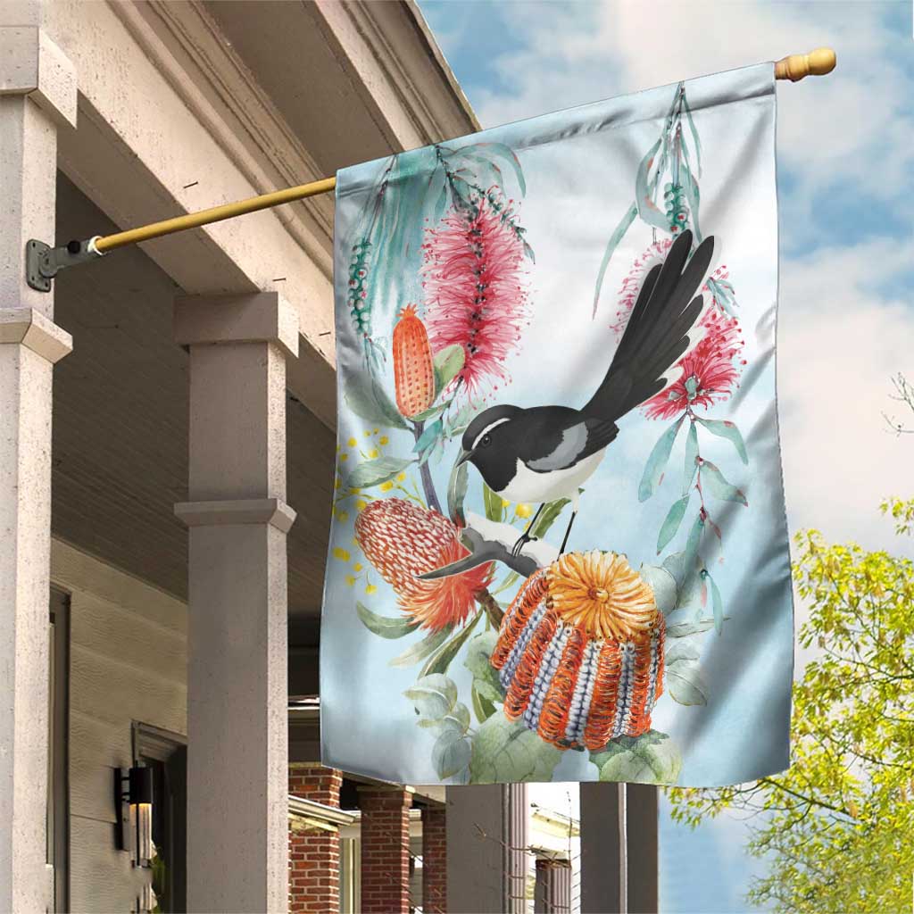 Willie wagtail Australia Garden Flag Banksia Bottlebrushes Watercolor Stylized - Vibe Hoodie