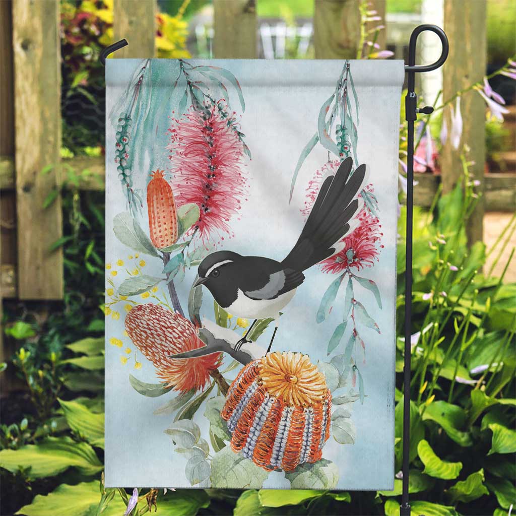Willie wagtail Australia Garden Flag Banksia Bottlebrushes Watercolor Stylized - Vibe Hoodie
