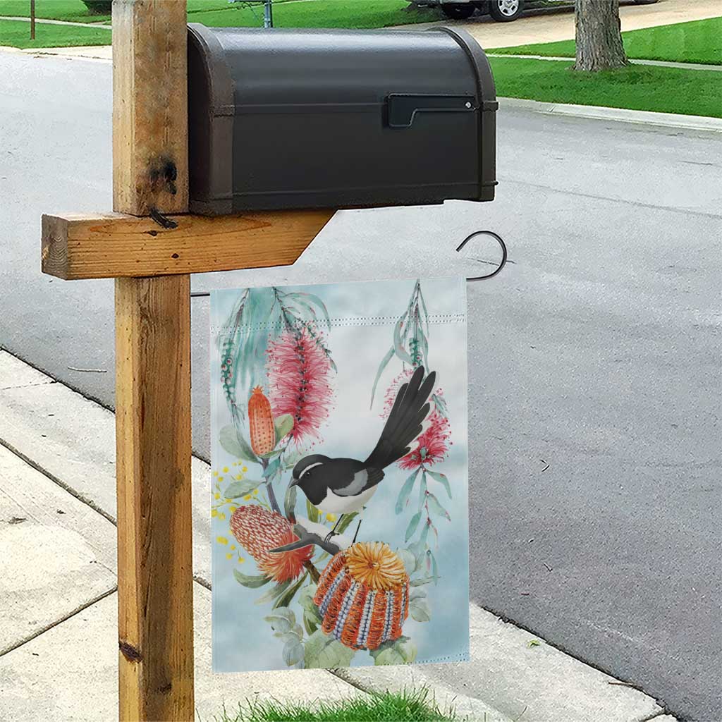 Willie wagtail Australia Garden Flag Banksia Bottlebrushes Watercolor Stylized - Vibe Hoodie