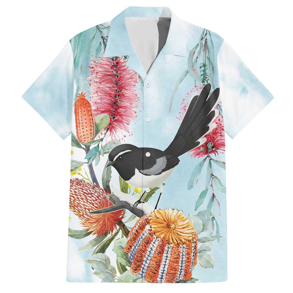 Willie wagtail Australia Hawaiian Shirt Banksia Bottlebrushes Watercolor Stylized - Vibe Hoodie