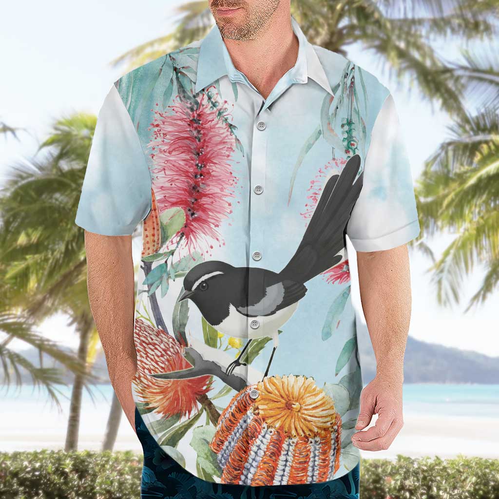 Willie wagtail Australia Hawaiian Shirt Banksia Bottlebrushes Watercolor Stylized - Vibe Hoodie