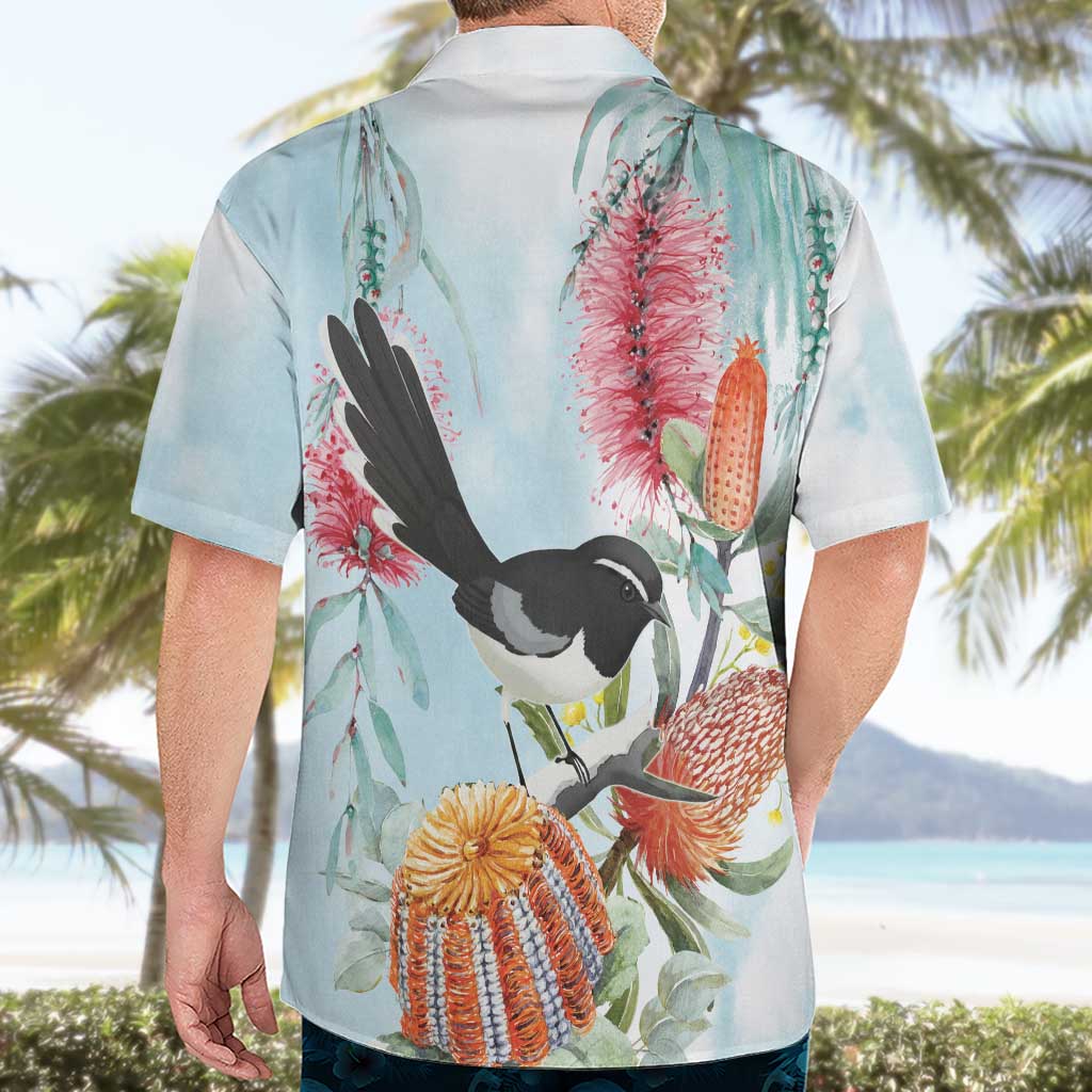 Willie wagtail Australia Hawaiian Shirt Banksia Bottlebrushes Watercolor Stylized - Vibe Hoodie