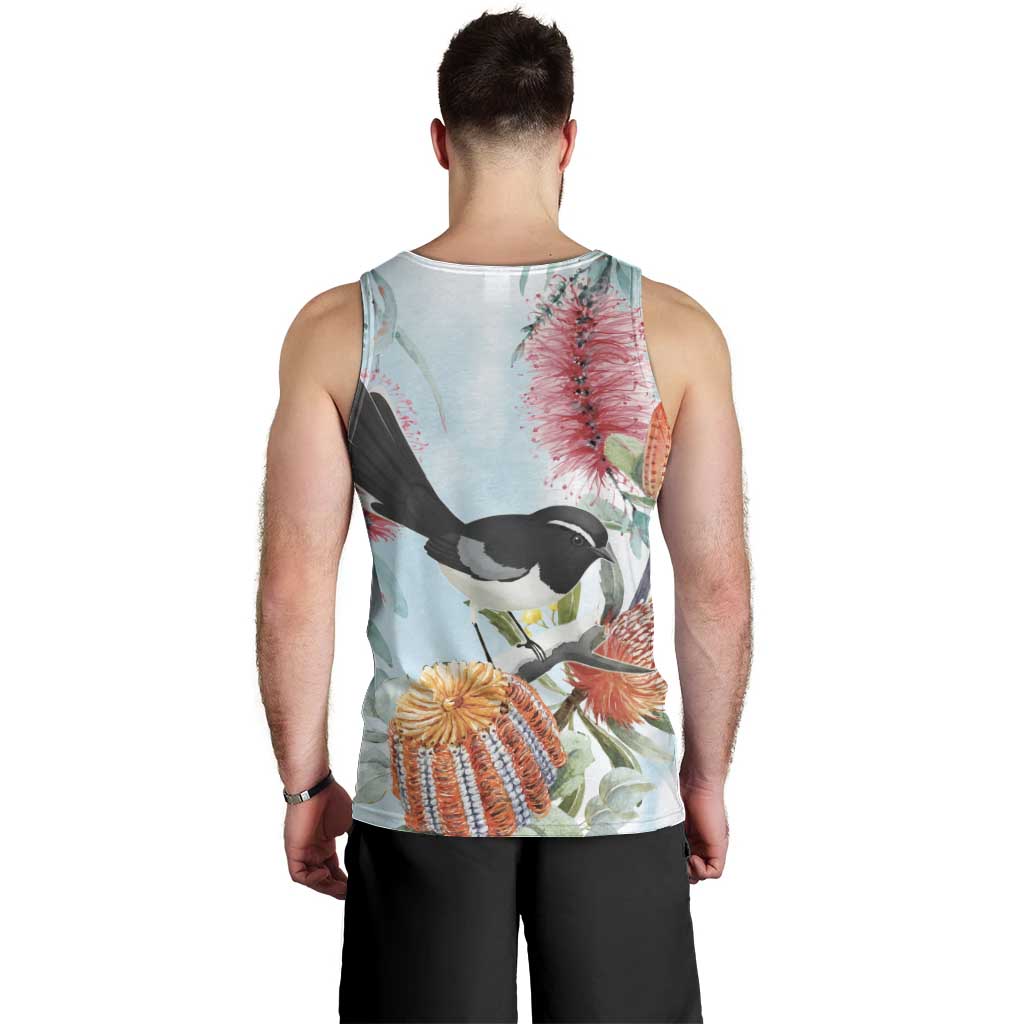 Willie wagtail Australia Men Tank Top Banksia Bottlebrushes Watercolor Stylized - Vibe Hoodie