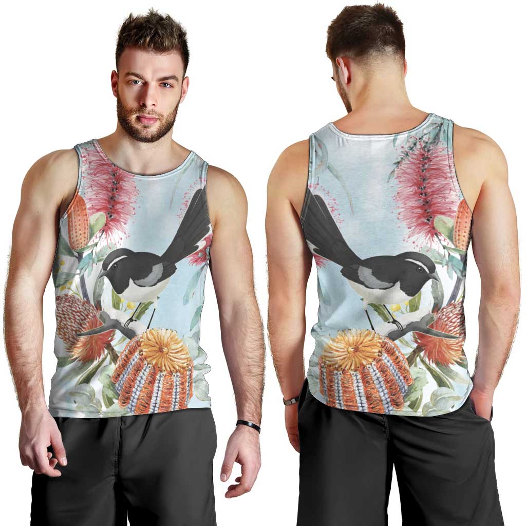 Willie wagtail Australia Men Tank Top Banksia Bottlebrushes Watercolor Stylized - Vibe Hoodie