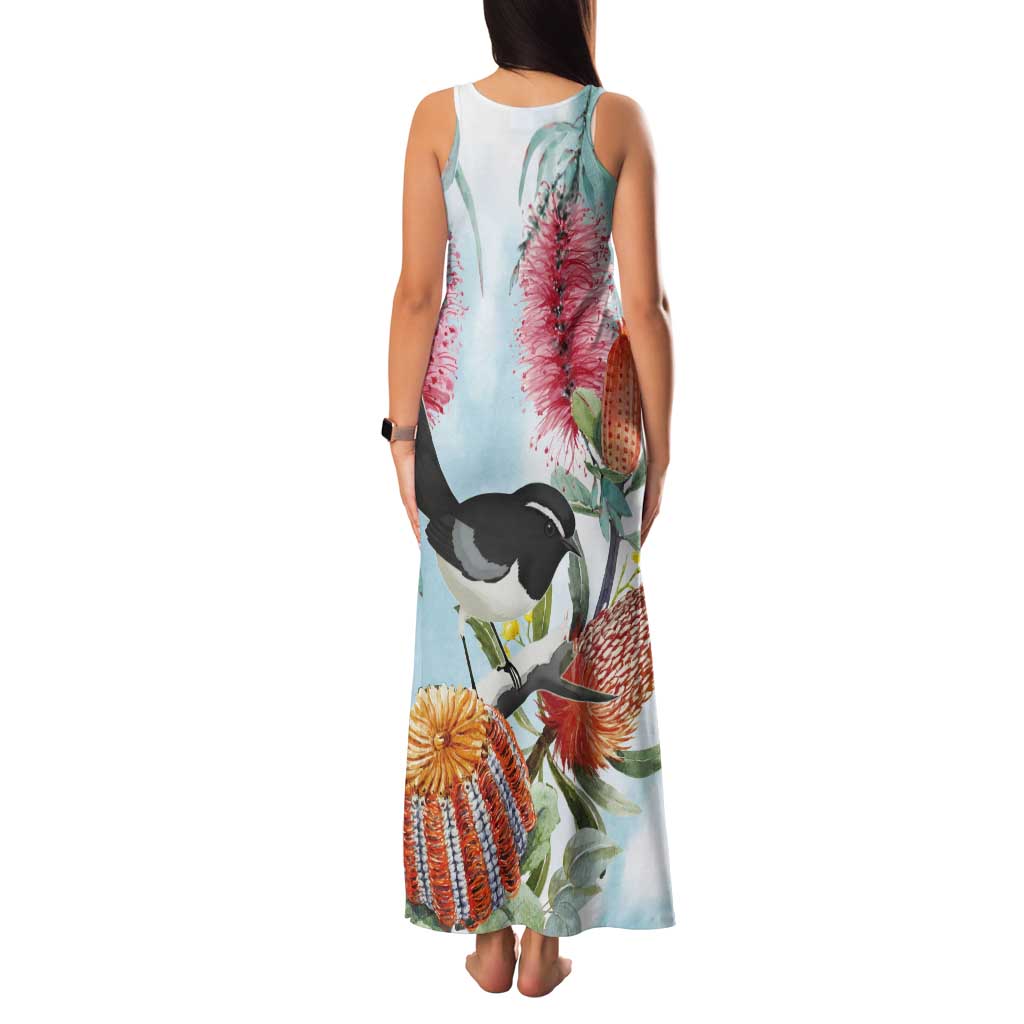 Willie wagtail Australia Tank Maxi Dress Banksia Bottlebrushes Watercolor Stylized - Vibe Hoodie