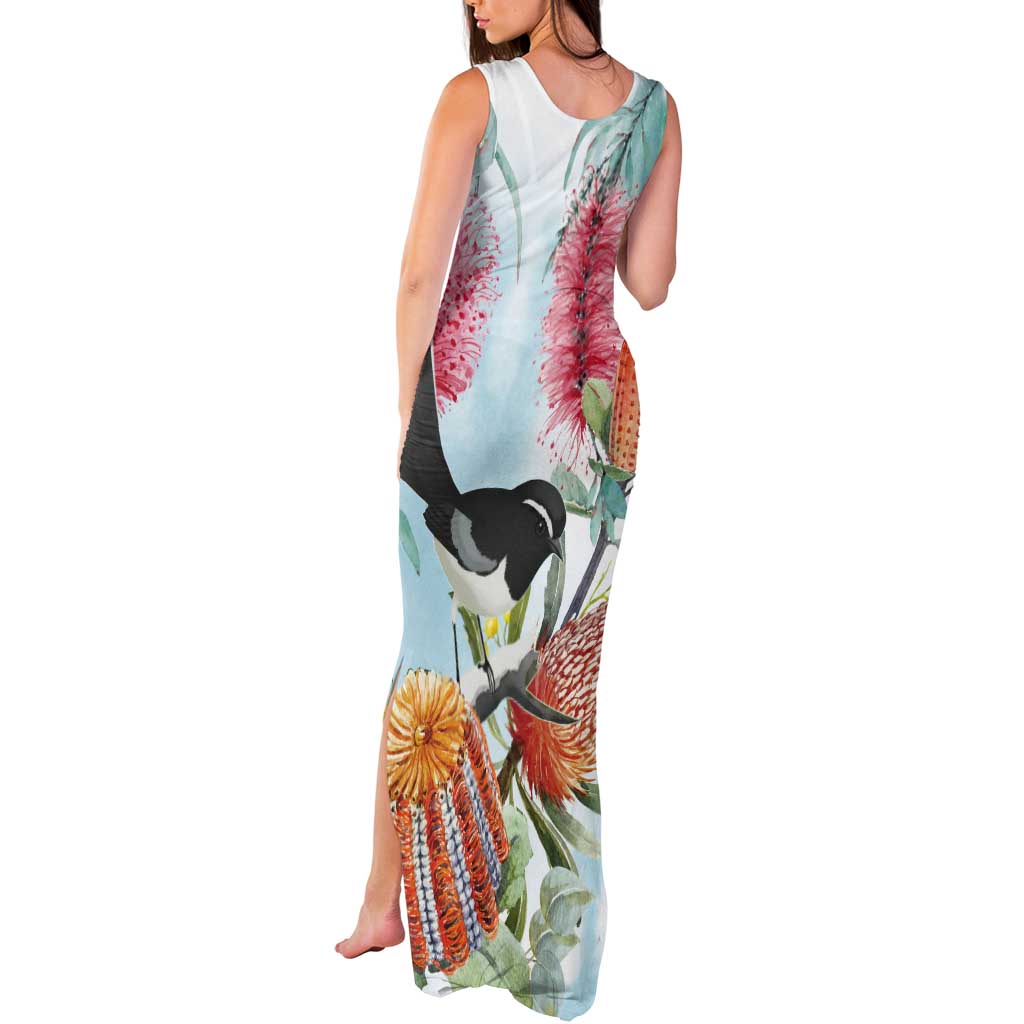 Willie wagtail Australia Tank Maxi Dress Banksia Bottlebrushes Watercolor Stylized - Vibe Hoodie