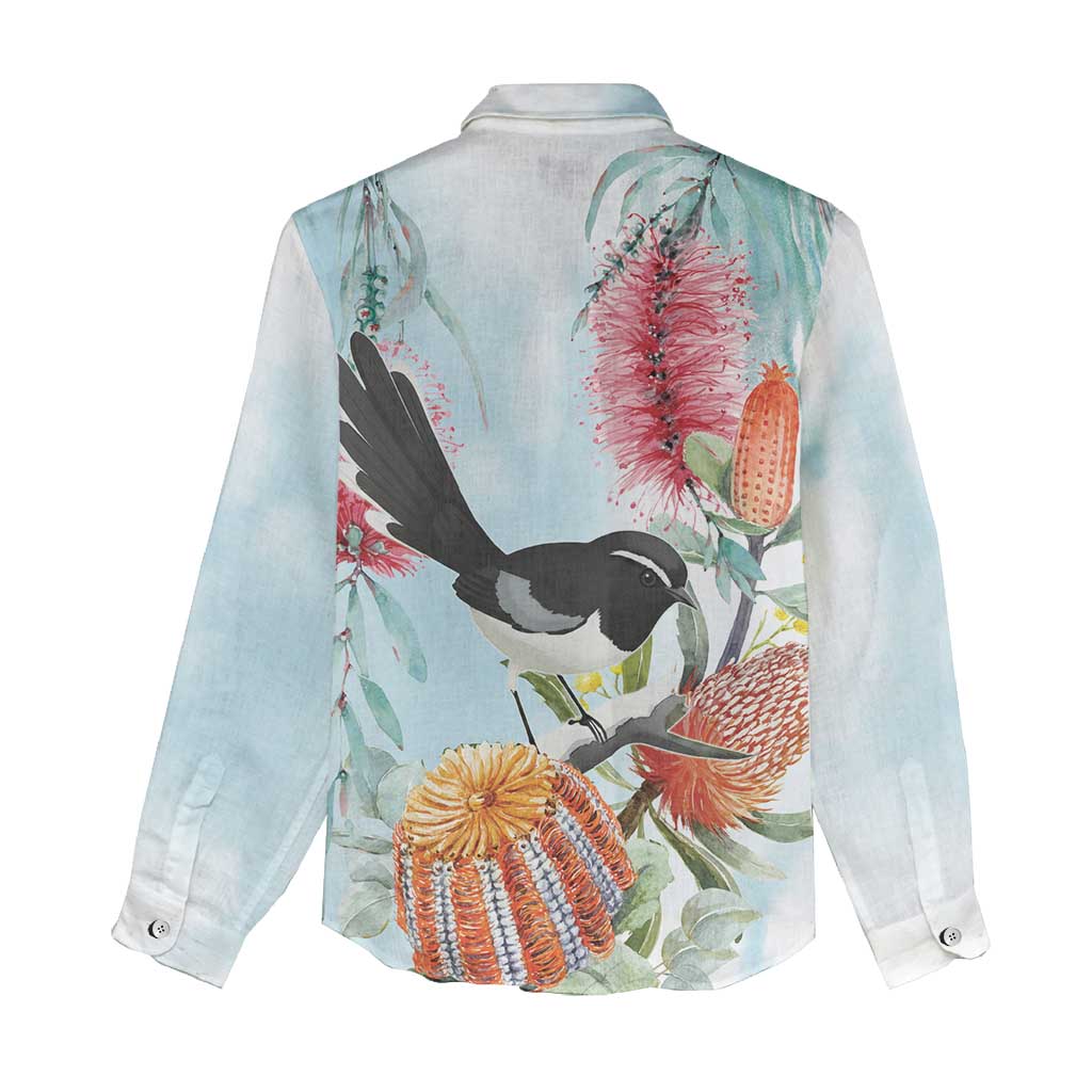 Willie wagtail Australia Women Casual Shirt Banksia Bottlebrushes Watercolor Stylized - Vibe Hoodie