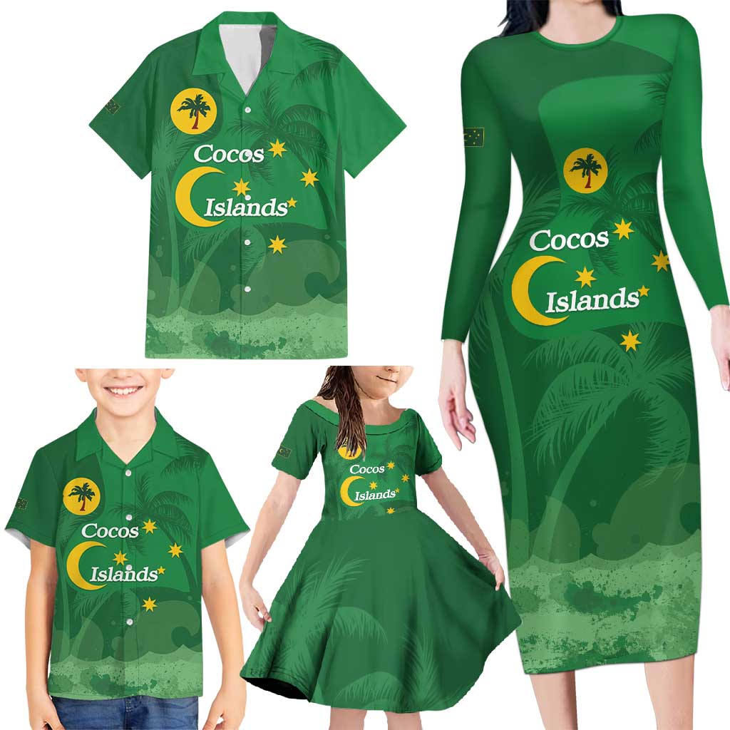 Australia Cocos Keeling Islands Family Matching Long Sleeve Bodycon Dress and Hawaiian Shirt Southern Cross Palm Tree Pattern - Vibe Hoodie