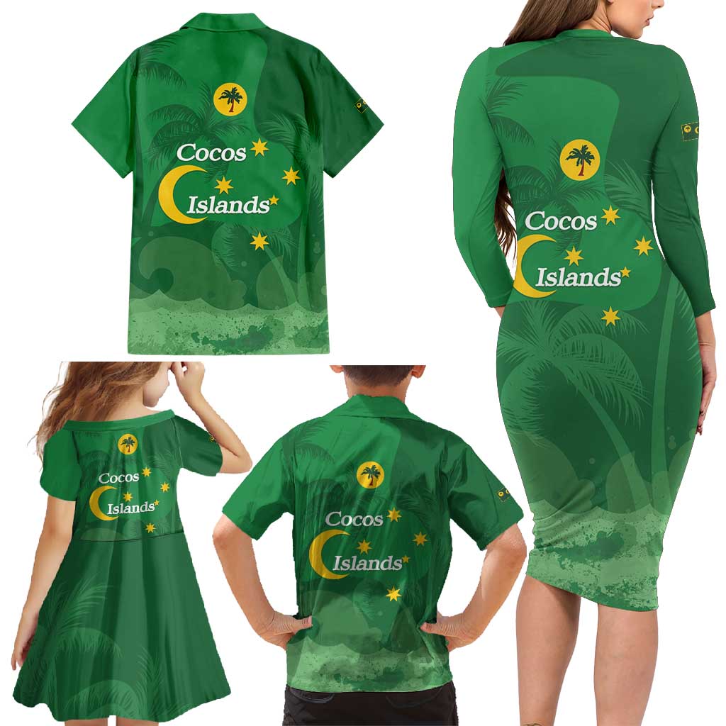 Australia Cocos Keeling Islands Family Matching Long Sleeve Bodycon Dress and Hawaiian Shirt Southern Cross Palm Tree Pattern - Vibe Hoodie