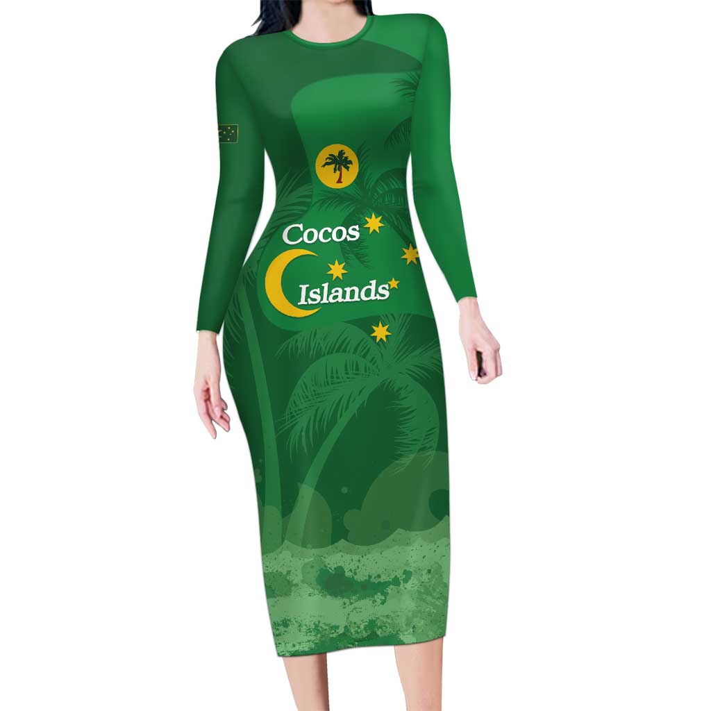 Australia Cocos Keeling Islands Family Matching Long Sleeve Bodycon Dress and Hawaiian Shirt Southern Cross Palm Tree Pattern - Vibe Hoodie