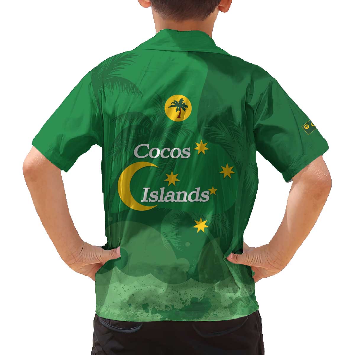 Australia Cocos Keeling Islands Family Matching Off The Shoulder Long Sleeve Dress and Hawaiian Shirt Southern Cross Palm Tree Pattern - Vibe Hoodie