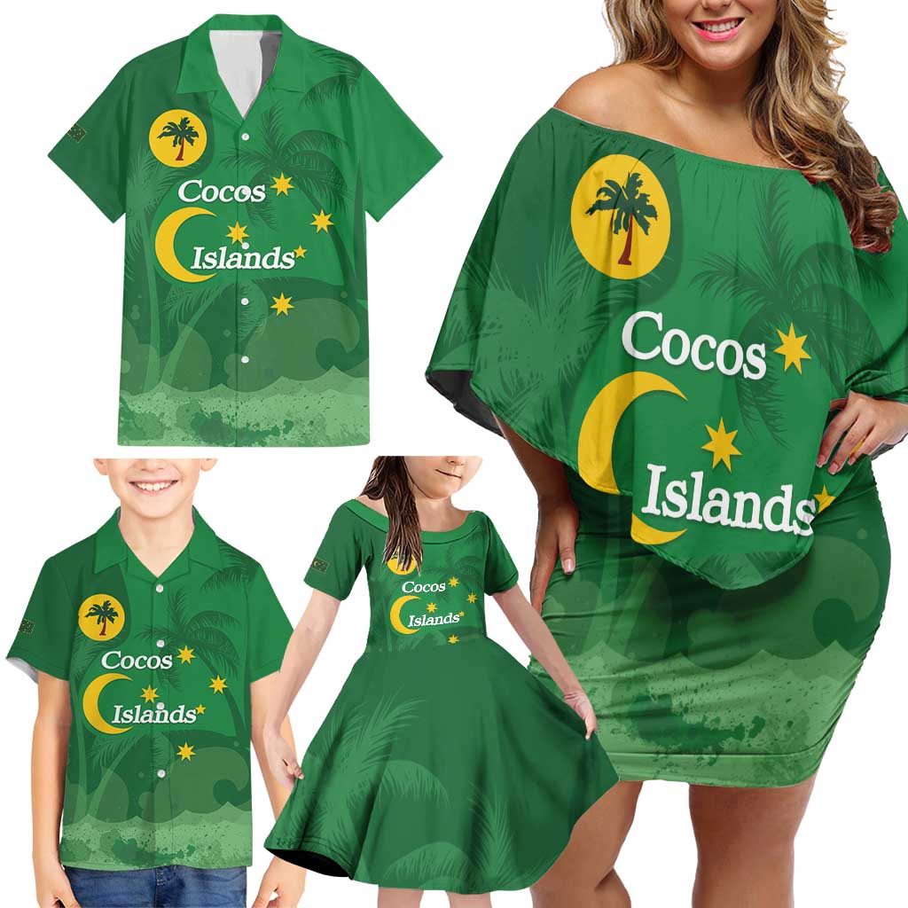 Australia Cocos Keeling Islands Family Matching Off Shoulder Short Dress and Hawaiian Shirt Southern Cross Palm Tree Pattern - Vibe Hoodie
