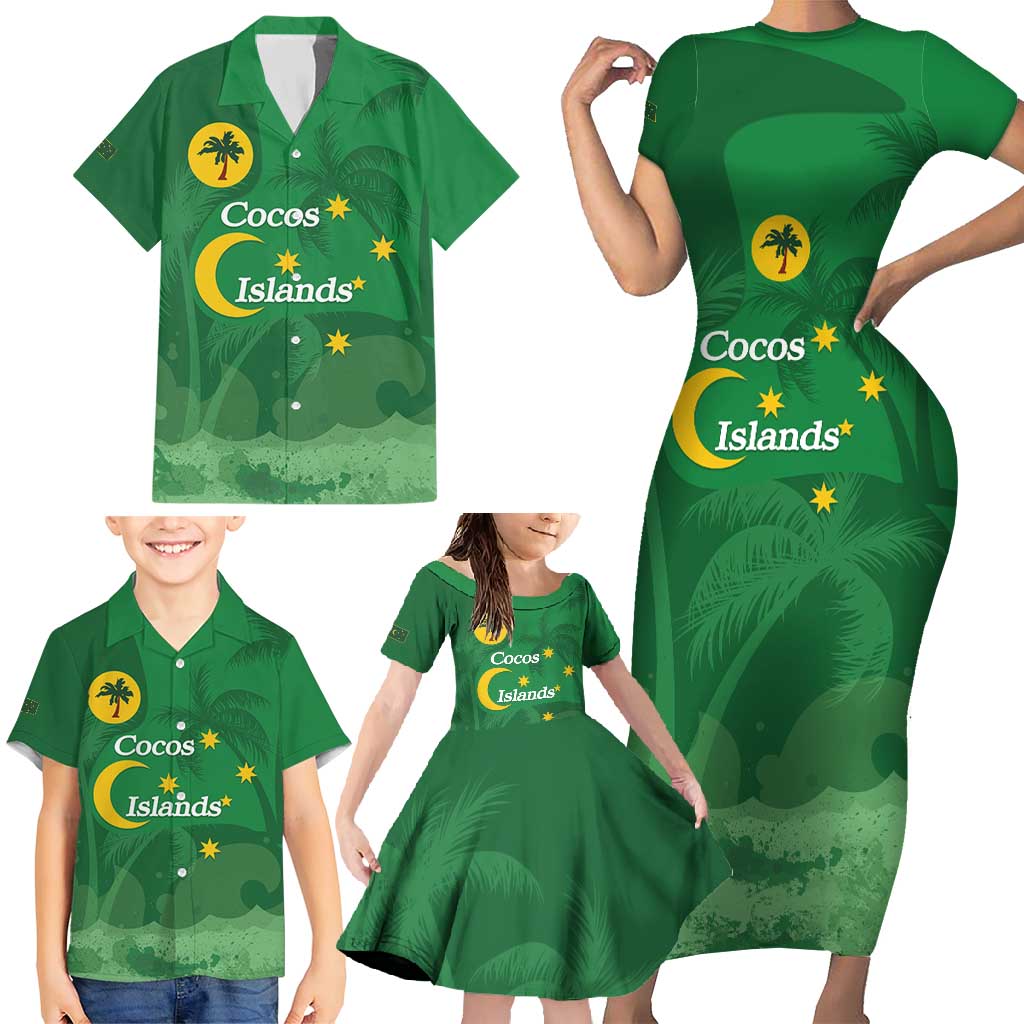 Australia Cocos Keeling Islands Family Matching Short Sleeve Bodycon Dress and Hawaiian Shirt Southern Cross Palm Tree Pattern - Vibe Hoodie