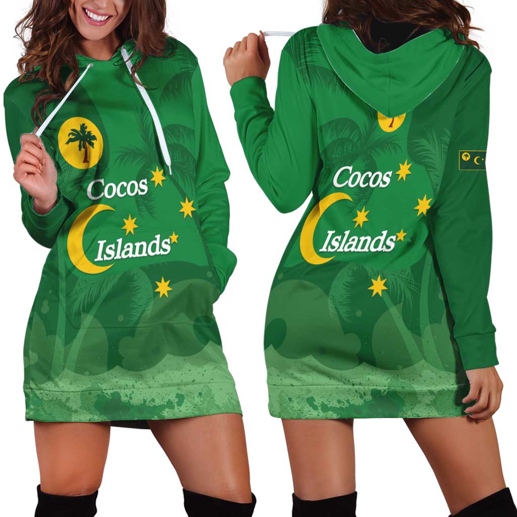 Australia Cocos Keeling Islands Hoodie Dress Southern Cross Palm Tree Pattern - Vibe Hoodie