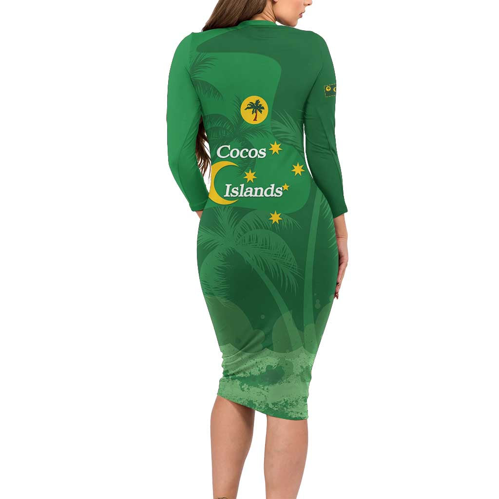 Australia Cocos Keeling Islands Long Sleeve Bodycon Dress Southern Cross Palm Tree Pattern - Vibe Hoodie