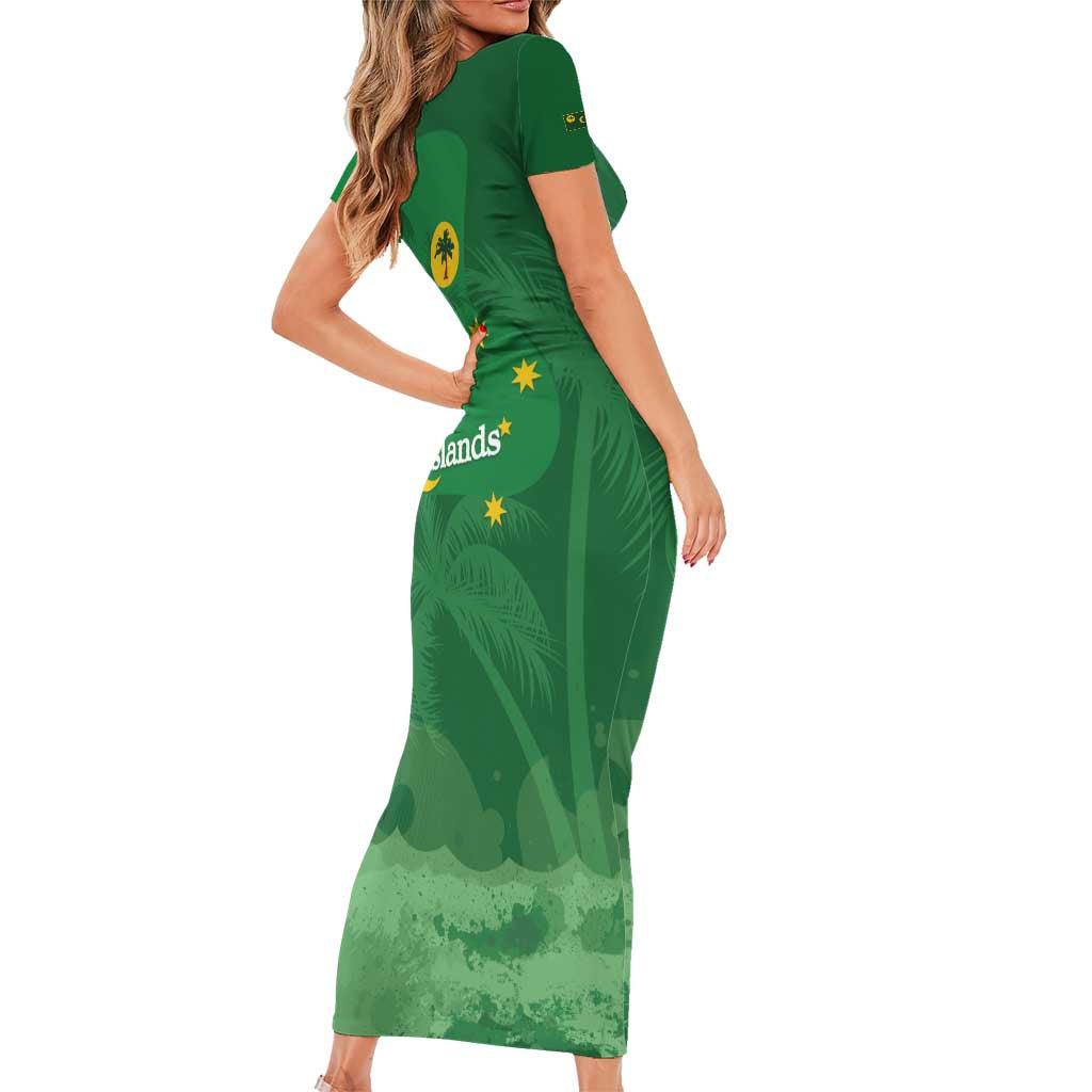 Australia Cocos Keeling Islands Short Sleeve Bodycon Dress Southern Cross Palm Tree Pattern - Vibe Hoodie