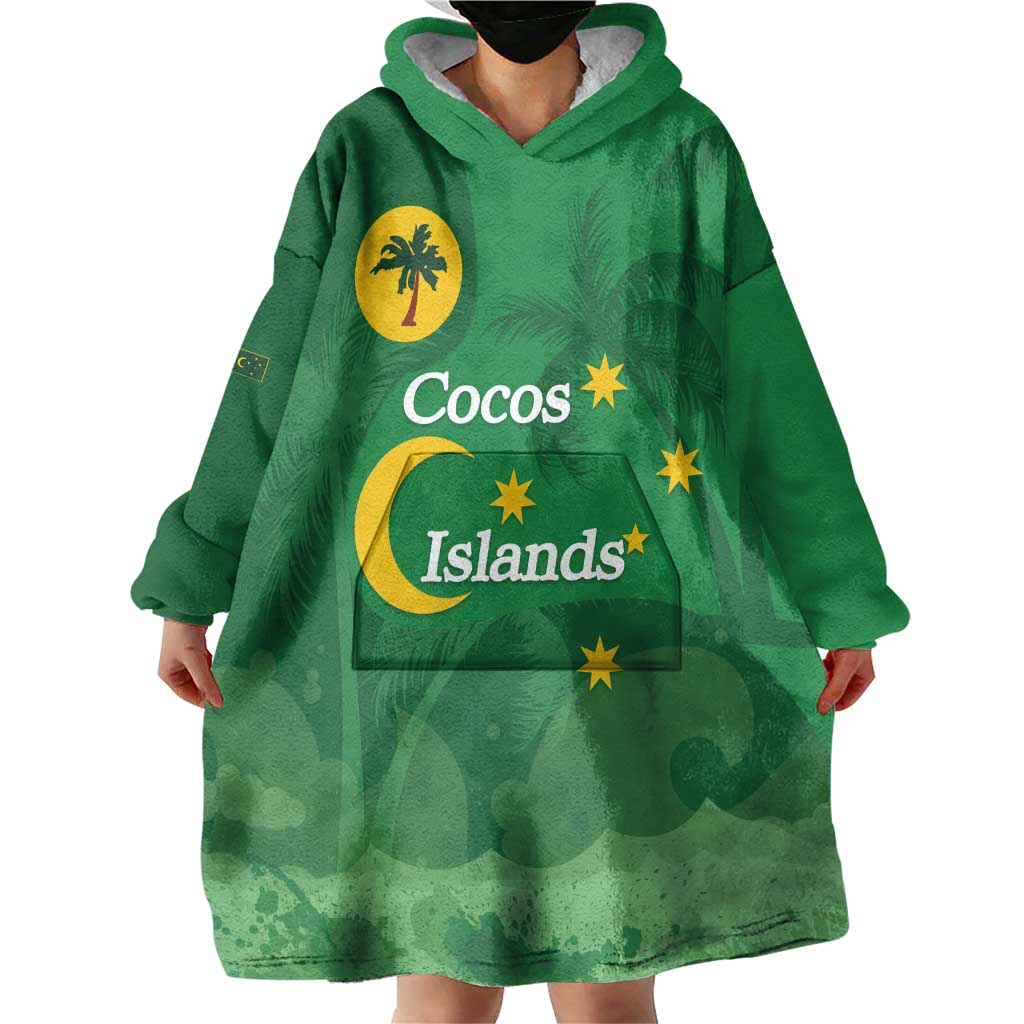 Australia Cocos Keeling Islands Wearable Blanket Hoodie Southern Cross Palm Tree Pattern - Vibe Hoodie