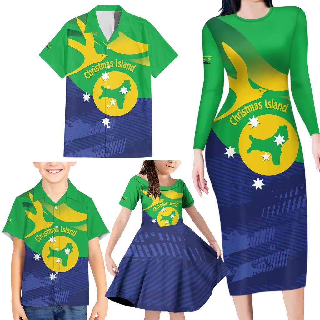 Personalised Australia Christmas Island Family Matching Long Sleeve Bodycon Dress and Hawaiian Shirt Wilayah Pulau Krismas Flag Color - Vibe Hoodie