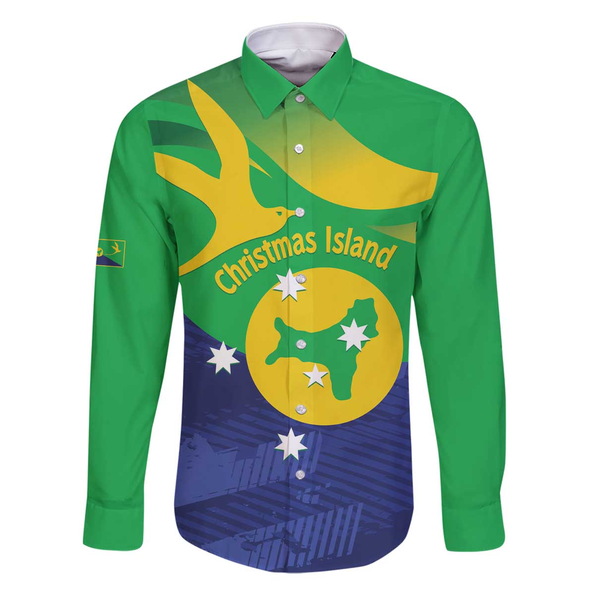 Personalised Australia Christmas Island Family Matching Off The Shoulder Long Sleeve Dress and Hawaiian Shirt Wilayah Pulau Krismas Flag Color - Vibe Hoodie