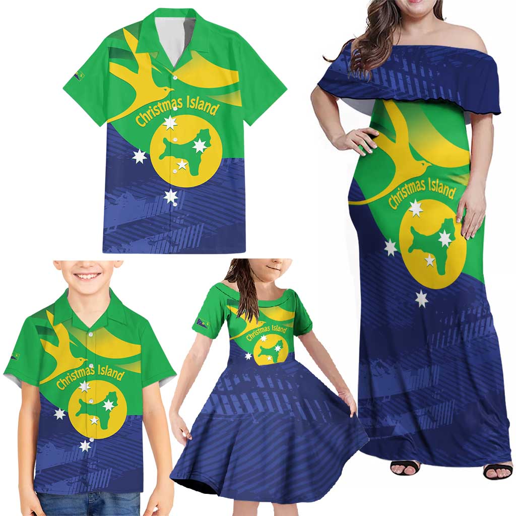 Personalised Australia Christmas Island Family Matching Off Shoulder Maxi Dress and Hawaiian Shirt Wilayah Pulau Krismas Flag Color - Vibe Hoodie
