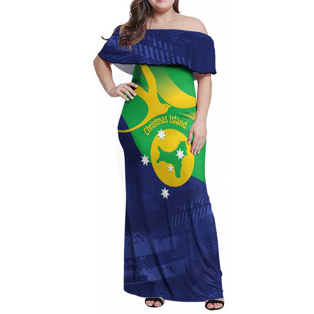 Personalised Australia Christmas Island Family Matching Off Shoulder Maxi Dress and Hawaiian Shirt Wilayah Pulau Krismas Flag Color - Vibe Hoodie