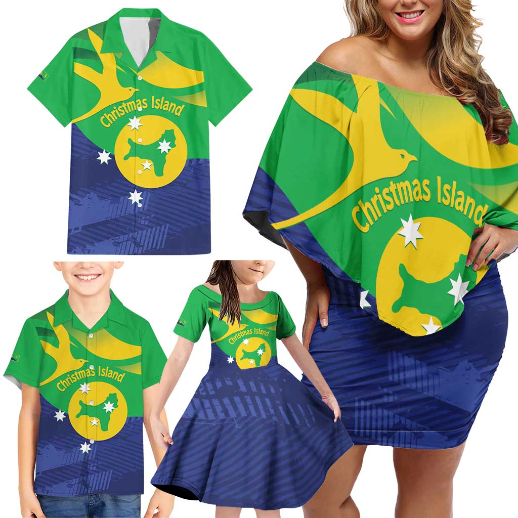 Personalised Australia Christmas Island Family Matching Off Shoulder Short Dress and Hawaiian Shirt Wilayah Pulau Krismas Flag Color - Vibe Hoodie