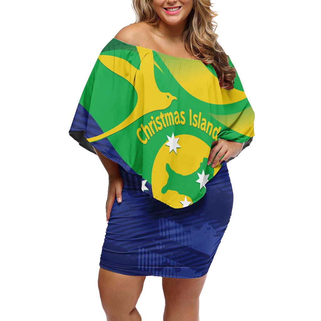 Personalised Australia Christmas Island Family Matching Off Shoulder Short Dress and Hawaiian Shirt Wilayah Pulau Krismas Flag Color - Vibe Hoodie