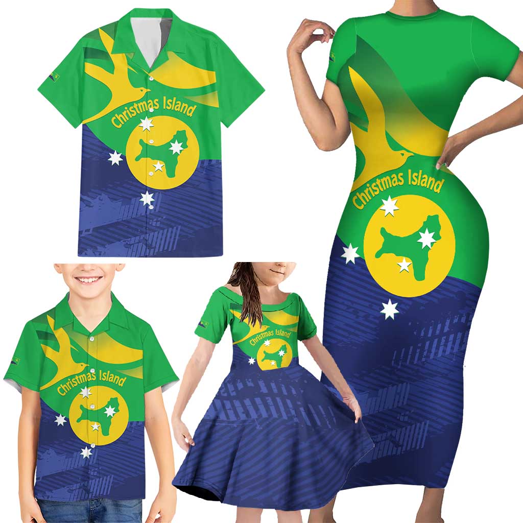 Personalised Australia Christmas Island Family Matching Short Sleeve Bodycon Dress and Hawaiian Shirt Wilayah Pulau Krismas Flag Color - Vibe Hoodie