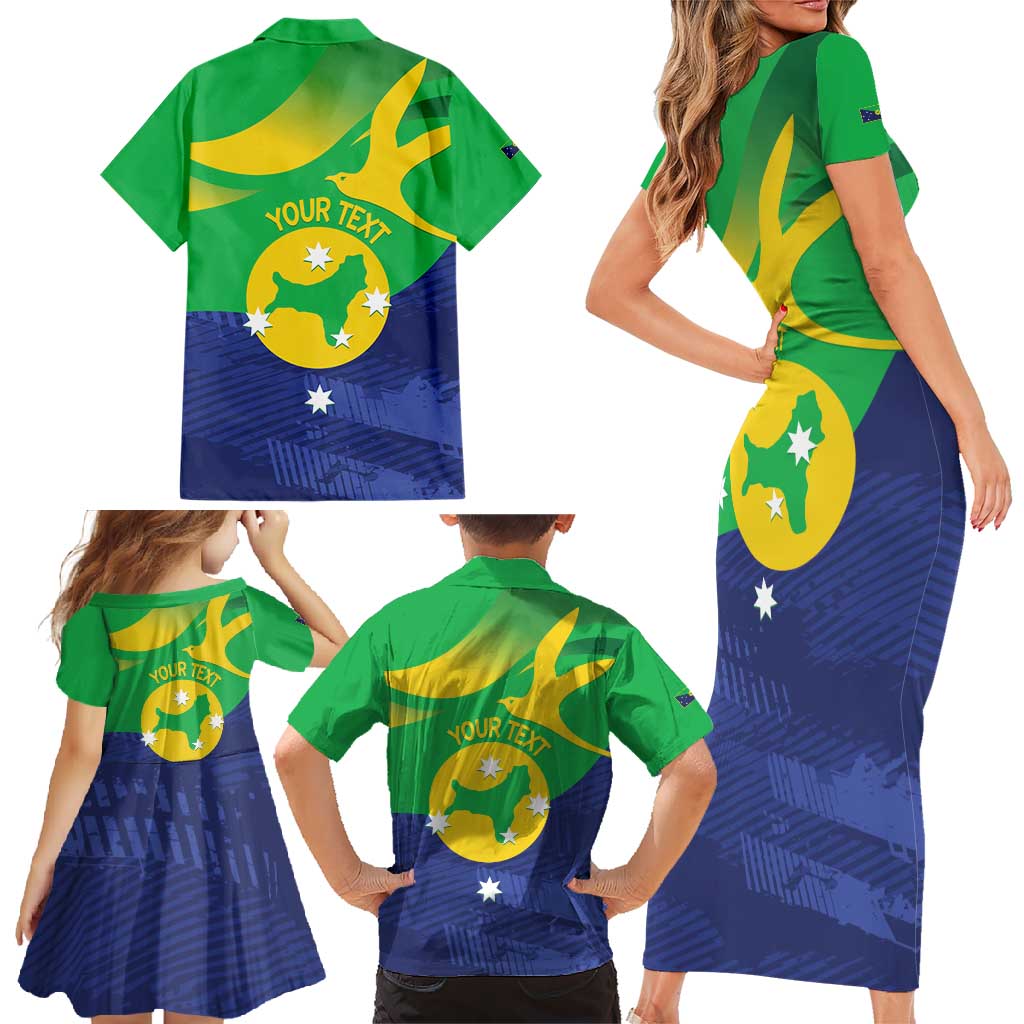 Personalised Australia Christmas Island Family Matching Short Sleeve Bodycon Dress and Hawaiian Shirt Wilayah Pulau Krismas Flag Color - Vibe Hoodie