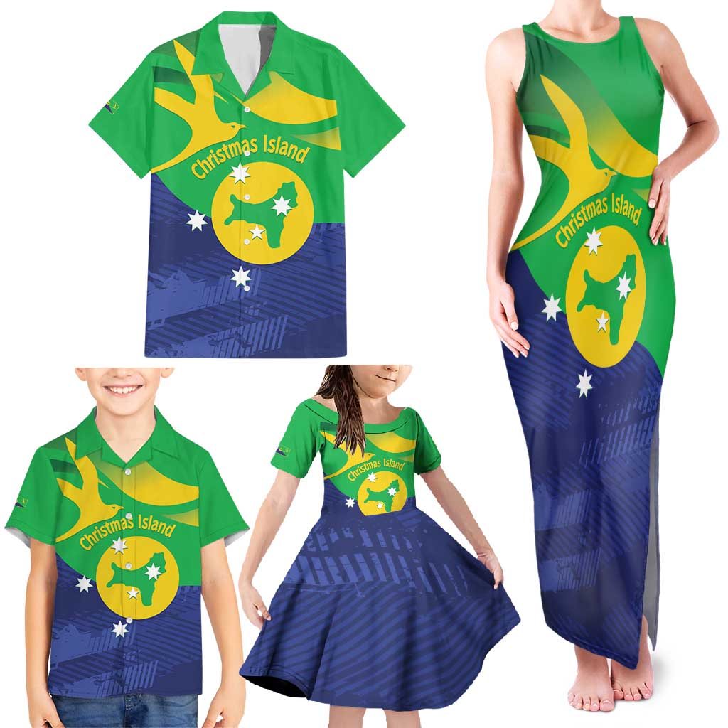 Personalised Australia Christmas Island Family Matching Tank Maxi Dress and Hawaiian Shirt Wilayah Pulau Krismas Flag Color - Vibe Hoodie