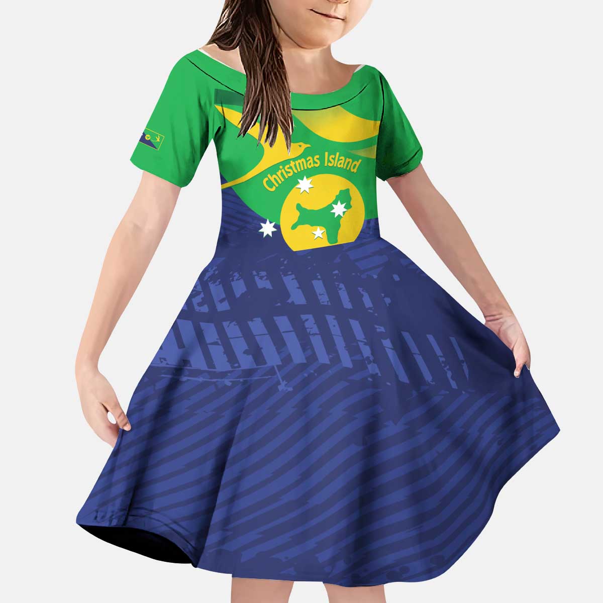 Personalised Australia Christmas Island Kid Short Sleeve Dress Wilayah Pulau Krismas Flag Color - Vibe Hoodie