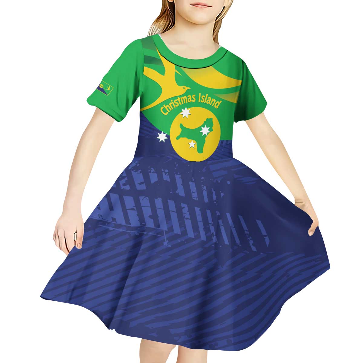 Personalised Australia Christmas Island Kid Short Sleeve Dress Wilayah Pulau Krismas Flag Color - Vibe Hoodie