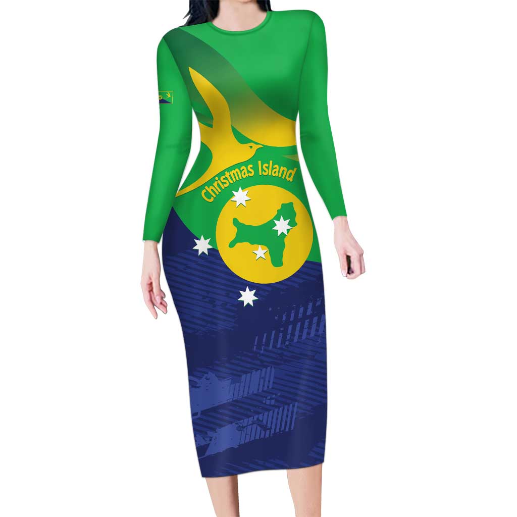 Personalised Australia Christmas Island Long Sleeve Bodycon Dress Wilayah Pulau Krismas Flag Color - Vibe Hoodie