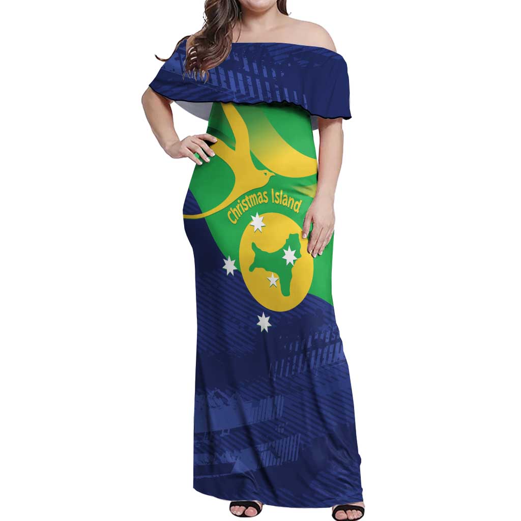 Personalised Australia Christmas Island Off Shoulder Maxi Dress Wilayah Pulau Krismas Flag Color - Vibe Hoodie