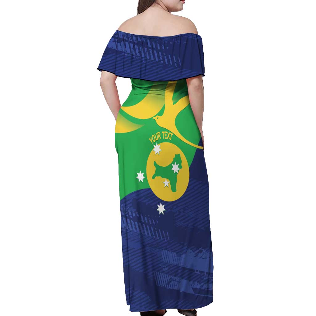 Personalised Australia Christmas Island Off Shoulder Maxi Dress Wilayah Pulau Krismas Flag Color - Vibe Hoodie