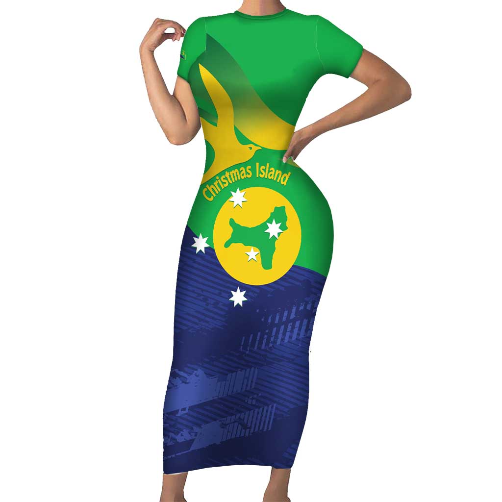 Personalised Australia Christmas Island Short Sleeve Bodycon Dress Wilayah Pulau Krismas Flag Color - Vibe Hoodie