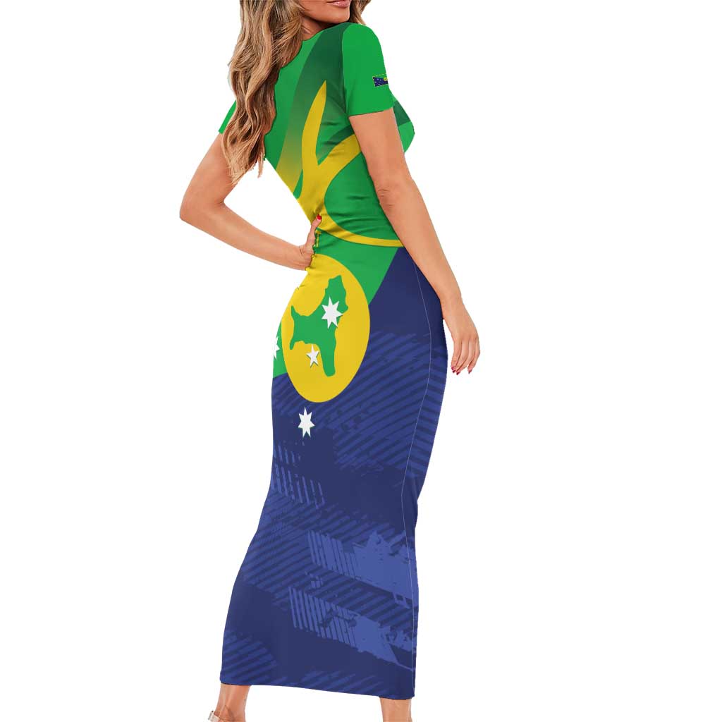 Personalised Australia Christmas Island Short Sleeve Bodycon Dress Wilayah Pulau Krismas Flag Color - Vibe Hoodie