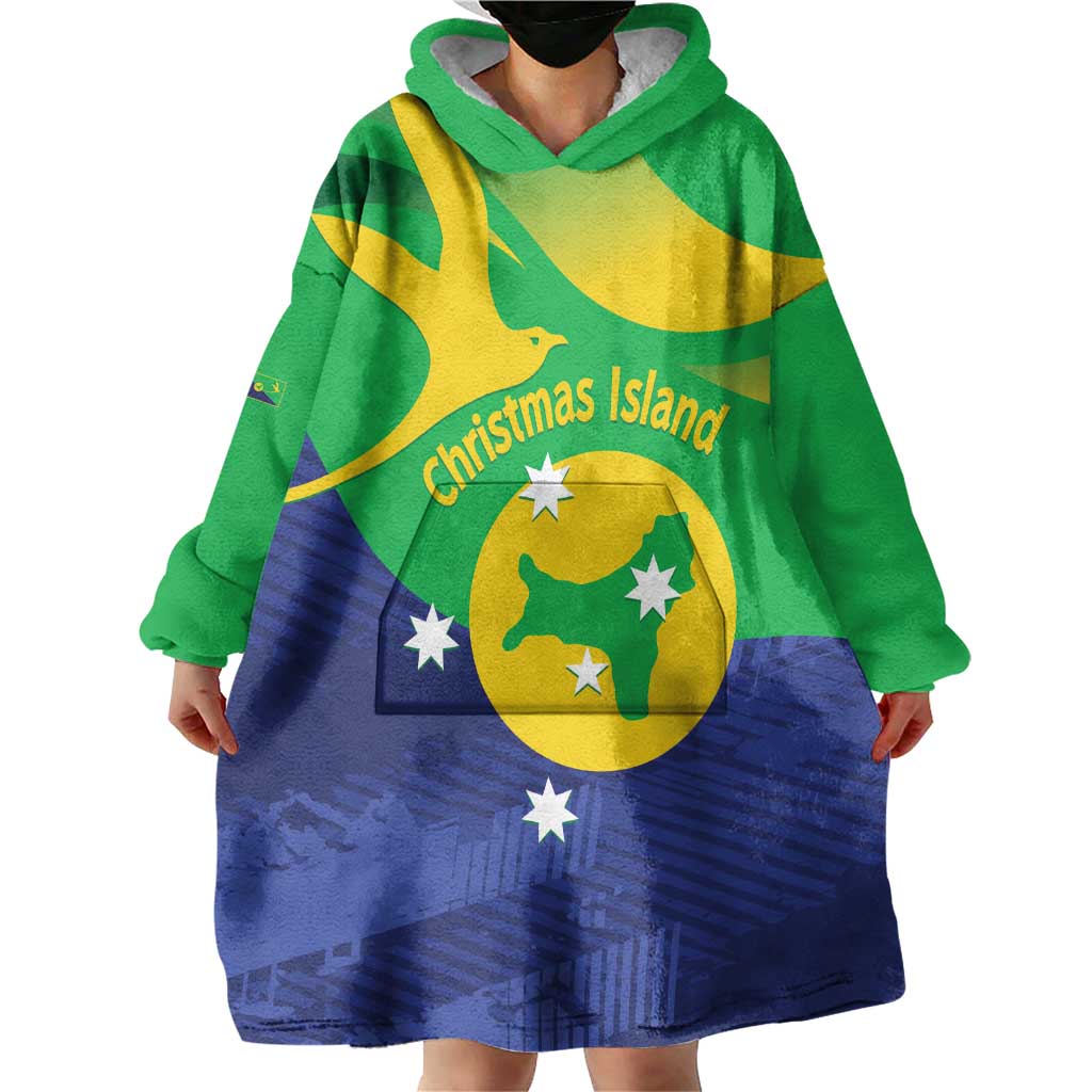 Personalised Australia Christmas Island Wearable Blanket Hoodie Wilayah Pulau Krismas Flag Color - Vibe Hoodie