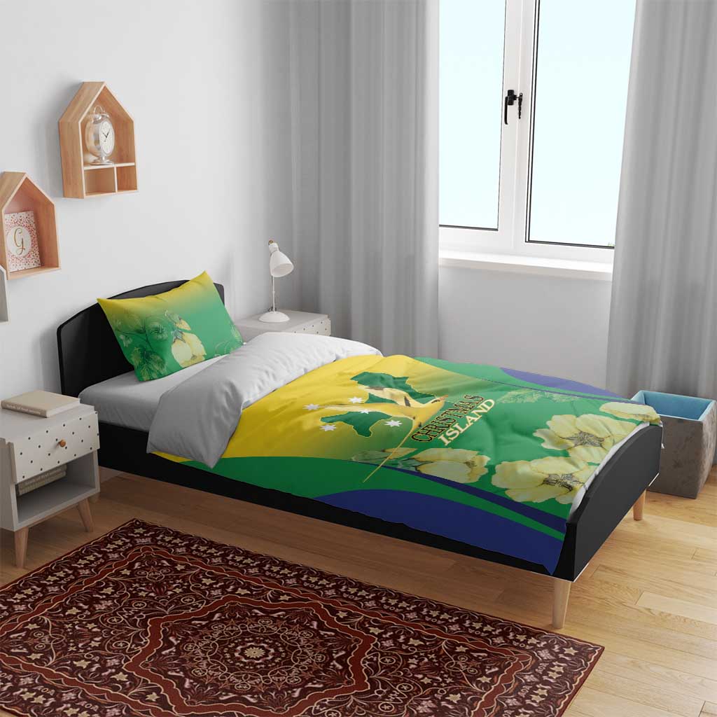 Australia Christmas Island Bedding Set Golden Bosun Abutilon listeri With Map - Vibe Hoodie