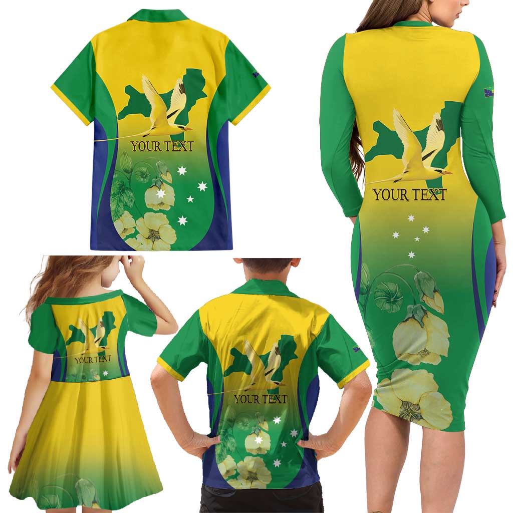 Personalised Australia Christmas Island Family Matching Long Sleeve Bodycon Dress and Hawaiian Shirt Golden Bosun Abutilon listeri With Map - Vibe Hoodie
