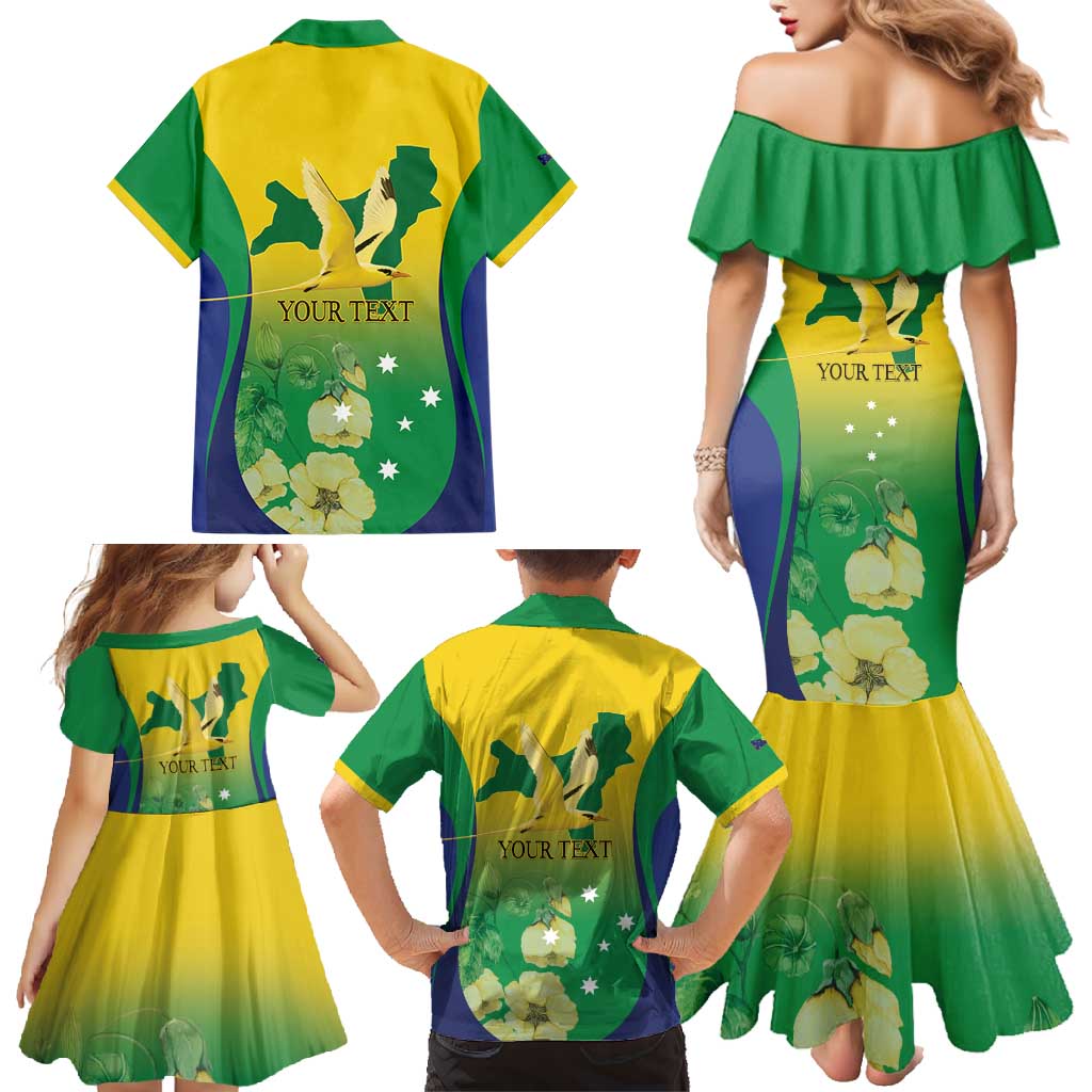 Personalised Australia Christmas Island Family Matching Mermaid Dress and Hawaiian Shirt Golden Bosun Abutilon listeri With Map - Vibe Hoodie