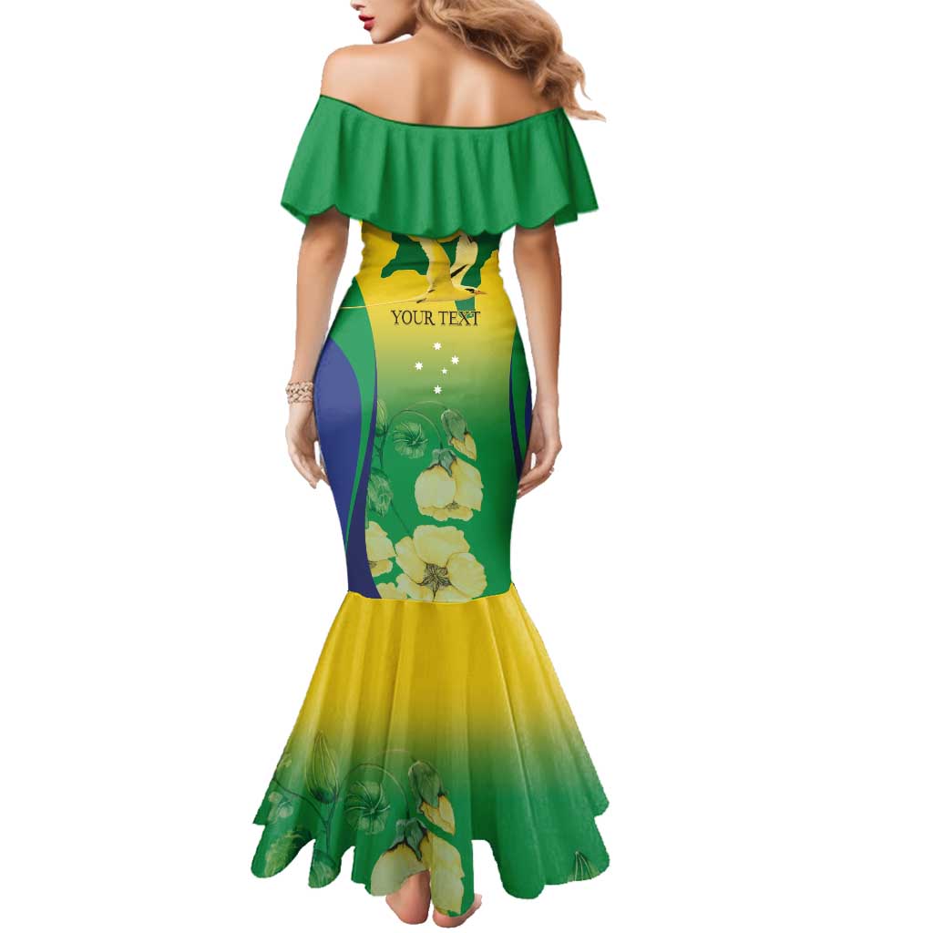 Personalised Australia Christmas Island Family Matching Mermaid Dress and Hawaiian Shirt Golden Bosun Abutilon listeri With Map - Vibe Hoodie