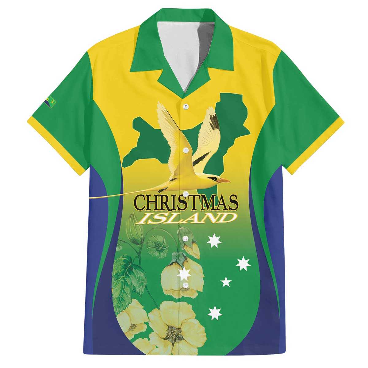 Personalised Australia Christmas Island Family Matching Off The Shoulder Long Sleeve Dress and Hawaiian Shirt Golden Bosun Abutilon listeri With Map - Vibe Hoodie