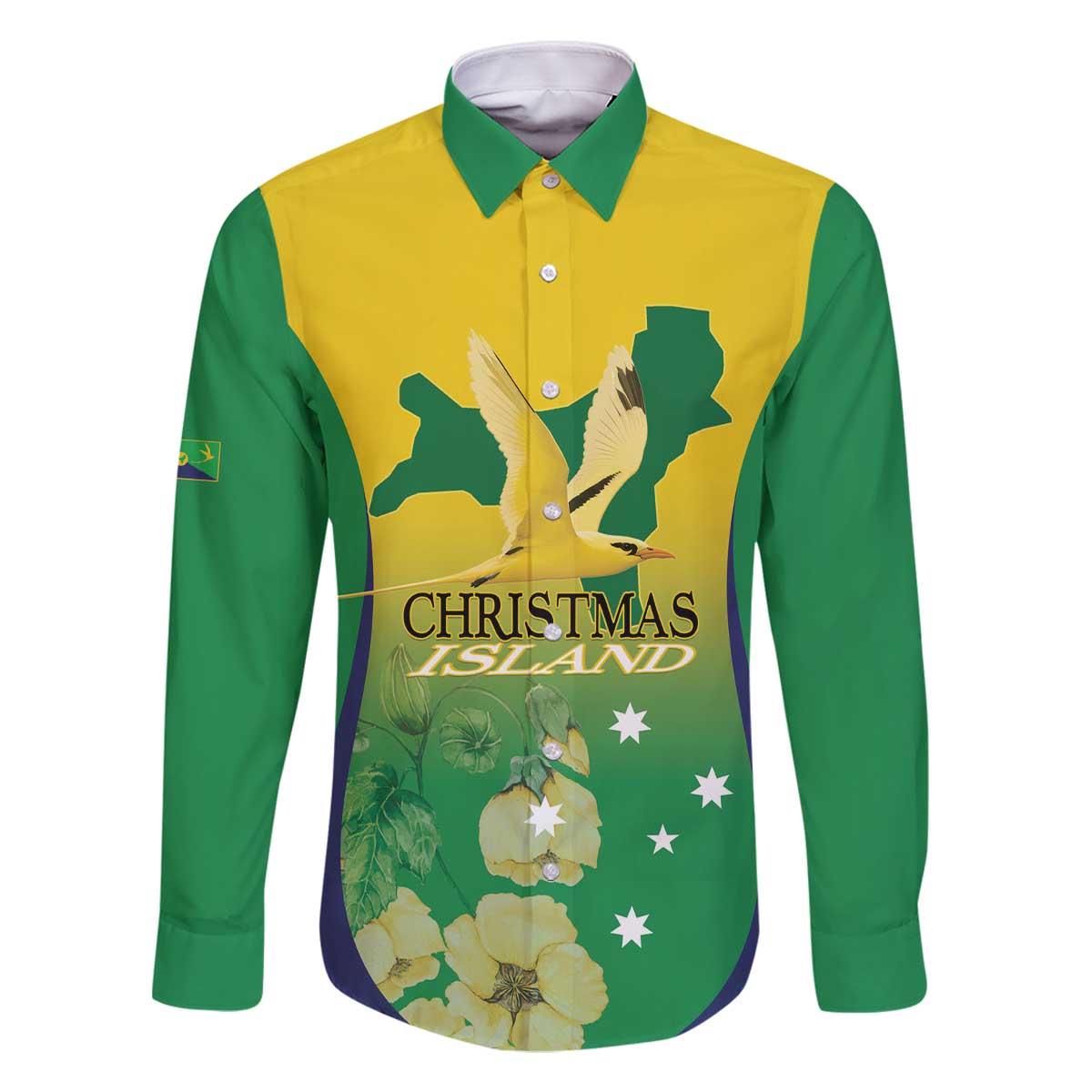 Personalised Australia Christmas Island Family Matching Off The Shoulder Long Sleeve Dress and Hawaiian Shirt Golden Bosun Abutilon listeri With Map - Vibe Hoodie