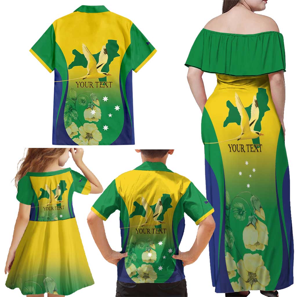 Personalised Australia Christmas Island Family Matching Off Shoulder Maxi Dress and Hawaiian Shirt Golden Bosun Abutilon listeri With Map - Vibe Hoodie