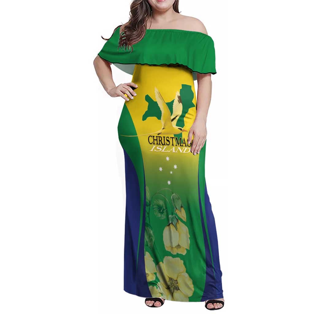 Personalised Australia Christmas Island Family Matching Off Shoulder Maxi Dress and Hawaiian Shirt Golden Bosun Abutilon listeri With Map - Vibe Hoodie